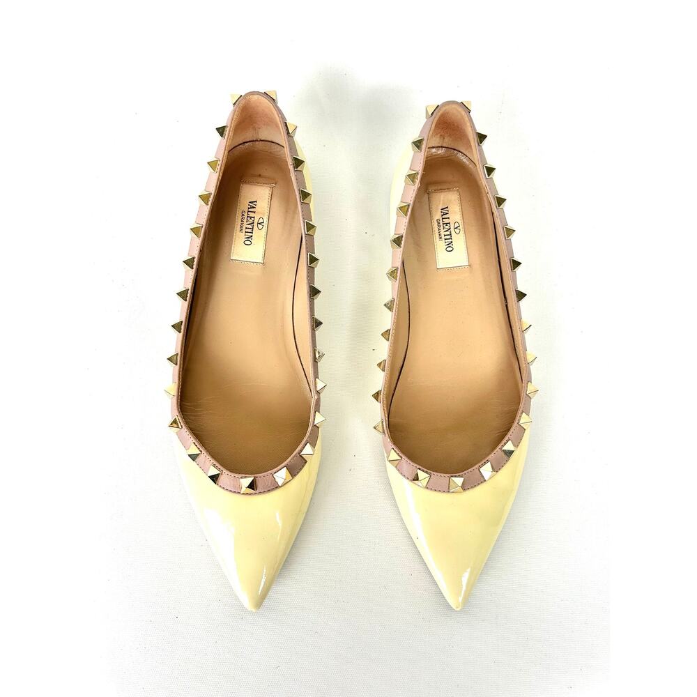 Valentino Garavani Rockstud Ballet Flats Cream Ivory Patent Leather 39 Yellow 9